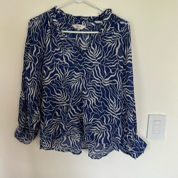 Joie Stow Printed Blouse Cobalt Blue White Cotton Lightweight size small - Picture 6 of 11